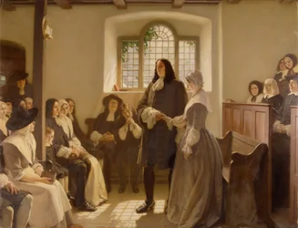 Die Hochzeit von William Penn und Hannah Callowhill im Versammlungshaus der Freunde, The Friary, Bristol
