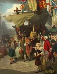 Das Entladen von zwei erbeuteten spanischen Schatzschiffen in Bristol im September 1745