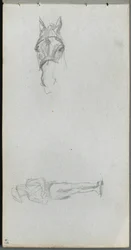 Skizzenbuch: Studie einer Hand, eines Pferdes und einer Figur