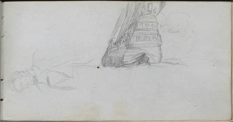 Skizzenbuch, Seite 84: Figurenstudie, Studie eines Schiffes