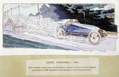 Rennen: der Vanderbilt Cup im Jahr 1904 - Zeichnung von Ernest Montaut (1878-1909)
