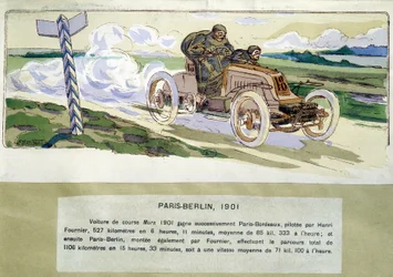 Das Paris-Berlin-Rennen im Jahr 1901, Zeichnung von Ernest Montaut (1878-1909)