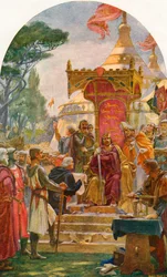 König Johann gewährt die Magna Carta in Runnymede, am Ufer der Themse nahe Windsor, England, 15. Juni 1215. Aus Cassell