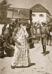 Träger starten vom Cape Coast Castle nach Kumassi, Illustration aus 