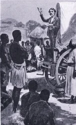 Predigen zu den Makololo: Livingstone, Illustration aus Cassells Romance of Famous Lives, ca. 1940