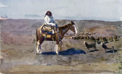 Ein typisches südargentinisches Gaucho-Mädchen auf ihrem Pferd