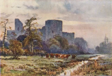 Pevensey Castle von den Wiesen