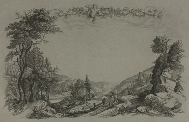 Sechs Ansichten des Heidelberger Schlosses: Umschlag, Jagdszene, 1820