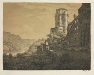 Sechs Ansichten des Heidelberger Schlosses: Hof am Eingang