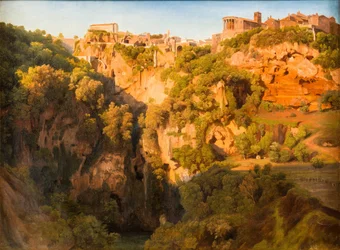 Die Wasserfälle von Tivoli mit der Ponte Lupo, dem Tempel der Vesta und dem Tempel der Sibylle
