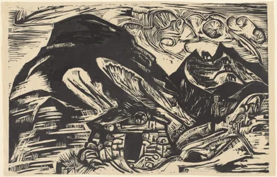 Berge mit einer Berghütte