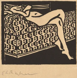 Nacktes Mädchen auf einem Sofa liegend, 1905
