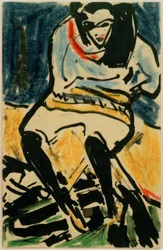 Postkarte an Erich Heckel vom 6.4.1910 (Marzella auf Klappstuhl)