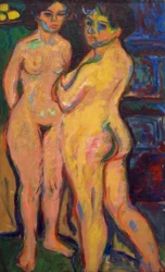 Stehende nackte Mädchen am Ofen