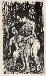 Zwei nackte Mädchen mit Blumen im Walde. 1923