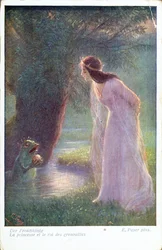 Der Froschkönig gibt der Prinzessin die goldene Kugel, die er im Teich gefunden hat. (Frühes 20. Jahrhundert)