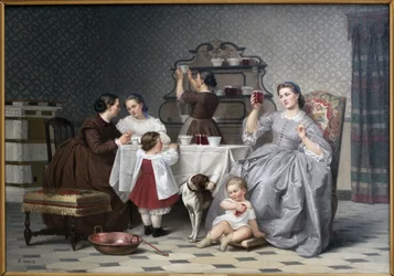 Die Marmeladen, auch genannt Das Familienfrühstück. Gemälde von Eugene Ronjat (1822-1912), Öl auf Leinwand, um 1860. Französische Kunst des 19. Jahrhunderts. Wiener Kunstmuseum (Isère).