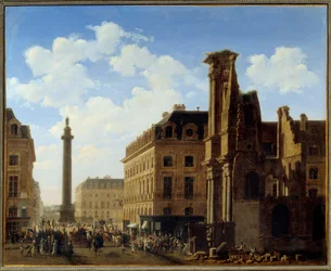 Place Vendome und die Rue de Castiglione mit den Ruinen der Kirche des Feuillants. Gemälde von Etienne Bouhot (1780-1862) 1808 Paris, Musee Carnavalet