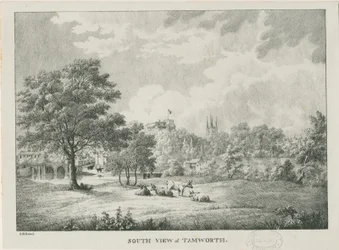 Tamworth - Fernansicht von Süden: lithografiert, undatiert [1796-1865]