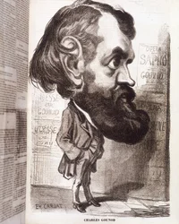Karikatur des Komponisten Charles Gounod (1818-1893) von Etienne Carjat, im 19. Jahrhundert