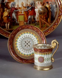 Servierporzellantasse und Untertasse für Schokolade. Realisiert von Etienne Charles Leguay (1762-1846) 1835. Sèvres, Porzellanmanufaktur