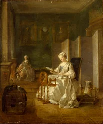 Interieur mit zwei Frauen, späte 1730er-frühe 1740er Jahre