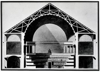 Königliche Bibliothek von Frankreich, Querschnittszeichnung des Gebäudes. Architektur von Étienne-Louis Boullée (Étienne-Louis Boullée), französischer Architekt (1728-1799).