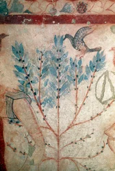 Ein Vogel auf einem kleinen Baum (Fresko, Detail, 530 v. Chr.)
