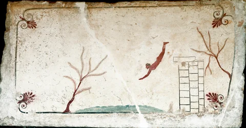 Etruskische Kunst: Ein junger Schwimmer taucht (Fresko aus dem Grab des Tauchers)
