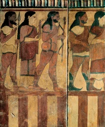 Etruskische Zivilisation - "Plaque Campana" darstellend eine Prozession aus der Banditaccia-Nekropole, Cerveteri, Rom, 550-520 v. Chr.