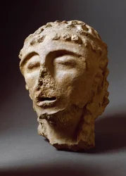 Etruskische Zivilisation: Terrakottakopf eines Mannes. 550-530 v. Chr. Aus dem 2. Palast von Murlo. Depositi Soprintendenza Archeologica dell
