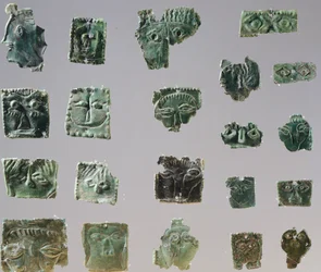 Ex-voto in Bronzeplatte, Augen darstellend. Artefakte aus dem Heiligtum von Reithia Este (Venetien). Etruskische Zivilisation, 5.-4. Jahrhundert v. Chr.