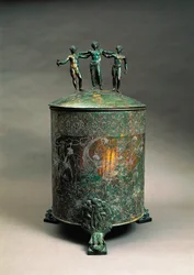 Italien, Latium, Praeneste, die Ficoroni-Cista (Kupferschatulle zur Aufbewahrung von Schmuck) mit einer Darstellung des Argonautenmythos