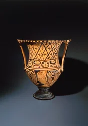 Rotfiguriger Kelchkrater (Vase zum Mischen von Wein und Wasser) mit menschlichem Gesicht