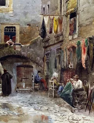 Mittelalterliche Überreste im Ghetto von Rom, Aquarell aus der Serie „Verschwundenes Rom“, Detail, Italien