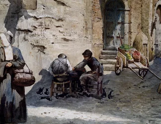 Alte mittelalterliche Häuser an der Lungaretta, Detail, Italien