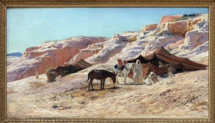 Das Lager, Lager einer Gruppe arabischer Reisender (Beduinen) in einer Dünenlandschaft