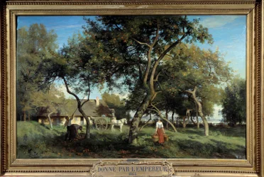 Äpfelpflücken in der Normandie im Jahr 1865