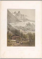 Blick auf die Gipfel Aiguille Verte und Dru und den Gletscher Mer-de-Glace