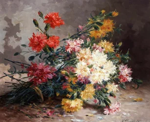 Nelkenstrauß. Gemälde von Eugene Henri Cauchois (1850-1911) Privatsammlung.