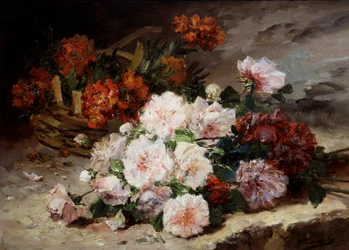 Rosen und Levkojen. Gemälde von Eugene Henri Cauchois (1850-1911) Privatsammlung.