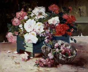 Rote und rosa Rosen. Gemälde von Eugene Henri Cauchois (1850-1911) Privatsammlung.