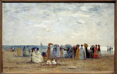 Badende am Strand von Trouville, Calvados. Gemälde von Eugene Louis Boudin (1824-1898)