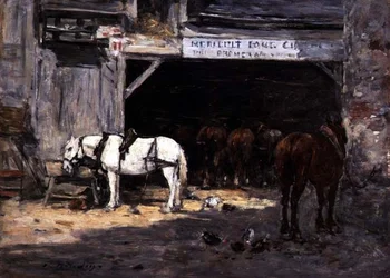 Pferde zur Miete in einem Hof, ca. 1885-90