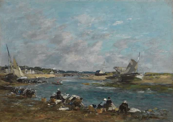 Wäscherinnen am Ufer des Flusses Touques; Lavandières sur un des bras de la Touques, 1866