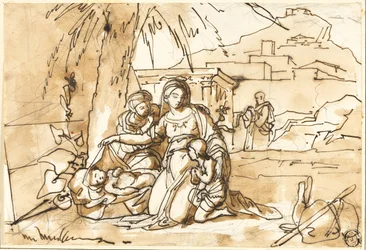 Madonna mit Kind, Heilige Anna und der kleine Heilige Johannes, mit Heiligem Josef im Hintergrund
