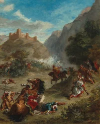 Araber, die in den Bergen kämpfen