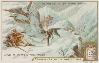 Eine mittelalterliche Straße über die Alpen im Winter