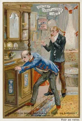 Ein Mann sucht nach einer Flasche alten Brandys