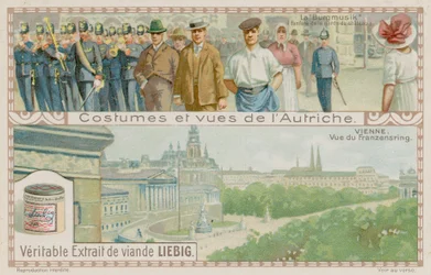 Eine Militärkapelle und Blick auf den Franzensring in Wien